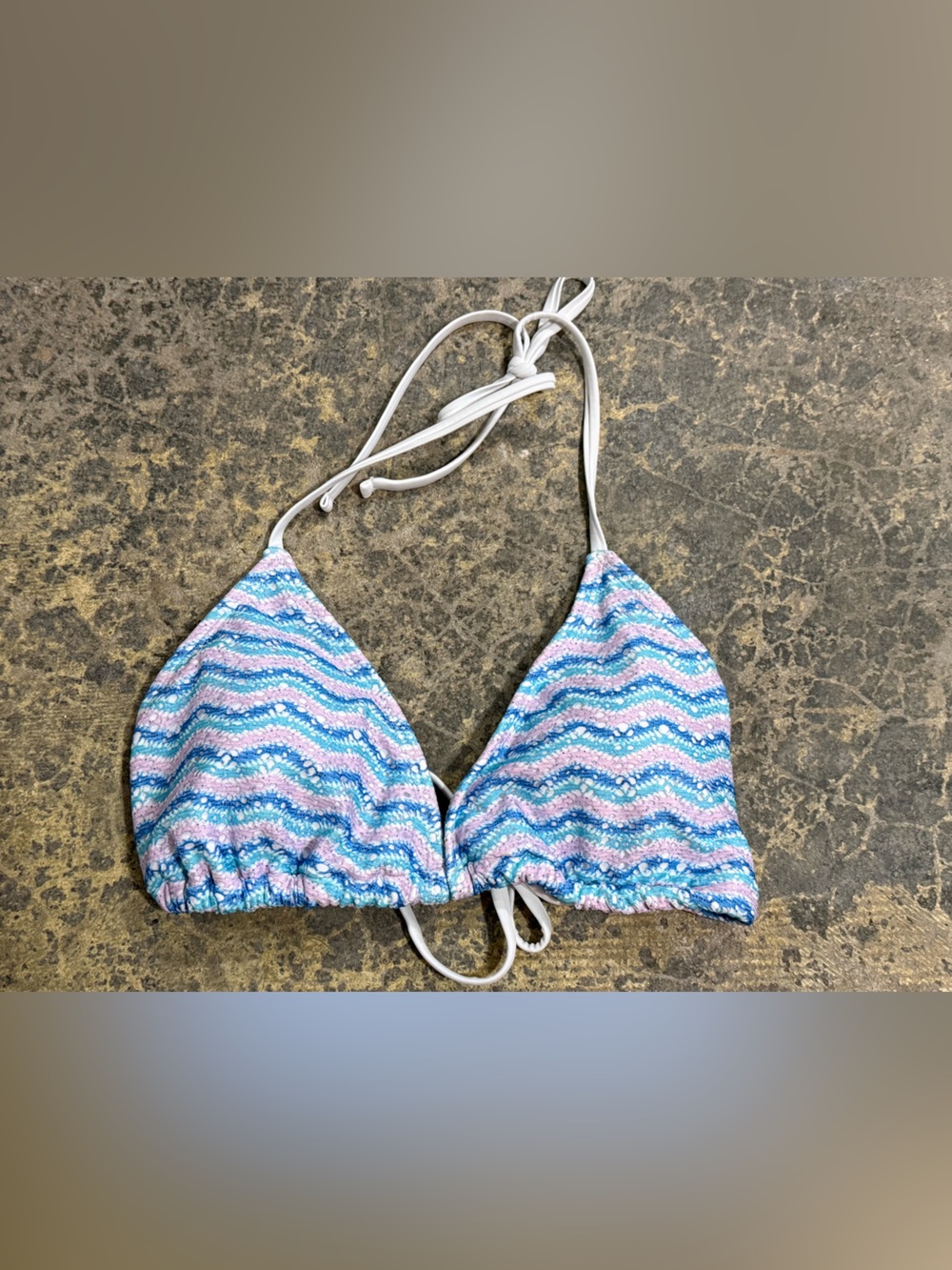 Decree Women’s XXL Pastel Wave Triangle Bikini Top Blue & Pink Adjustable Straps